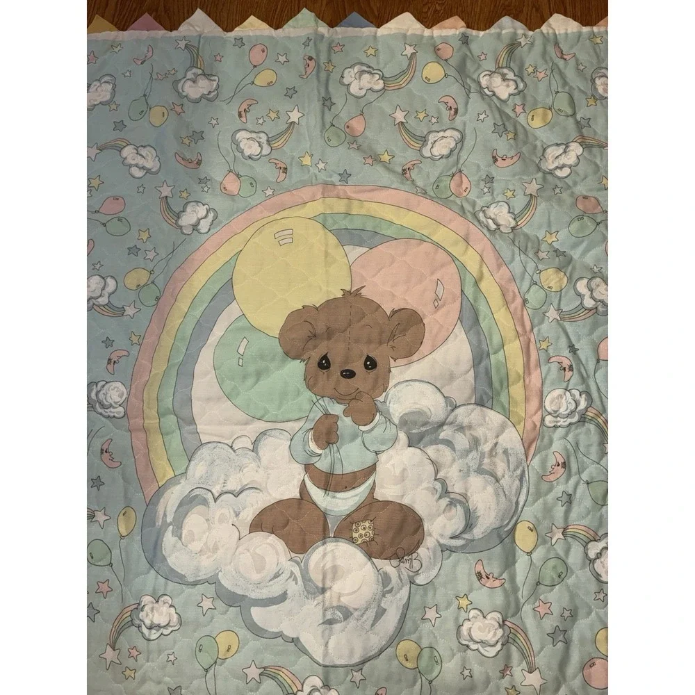 Precious Moments Baby Blanket Quilt Comforter Teddy Bear Balloon Rainbow Moon